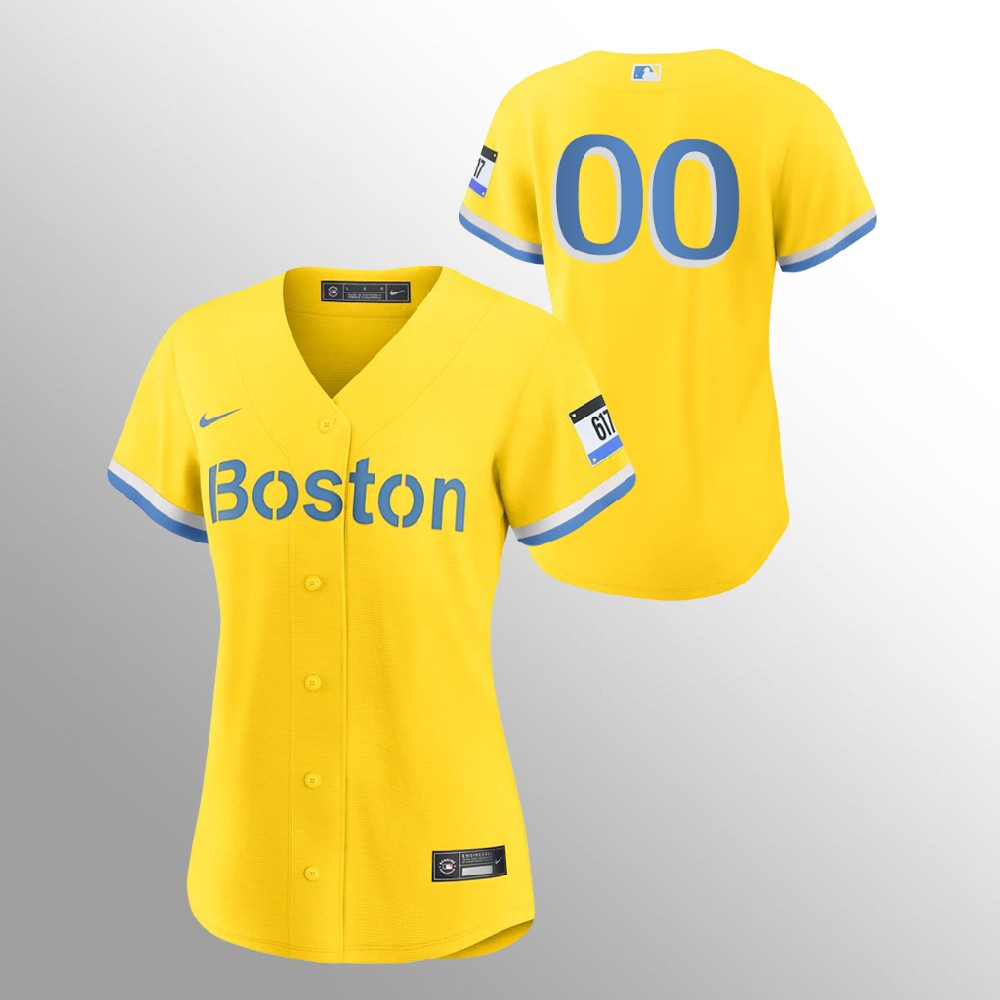 Boston Red Sox Personalized Women's Nike 2021 City Connect Gold Fans Version MLB Jersey - No Name Boston Red Sox Personalized Women's Nike 2021 City Connect Gold Fans Version MLB Jersey - No Name
