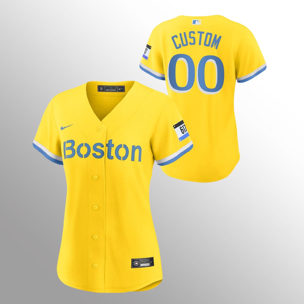 Boston Red Sox Personalized Women's Nike 2021 City Connect Gold Fans Version MLB Jersey Boston Red Sox Personalized Women's Nike 2021 City Connect Gold Fans Version MLB Jersey