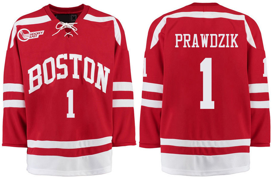 Boston University Terriers BU 1 Max Prawdzik Red Stitched Hockey Jersey Boston University Terriers BU 1 Max Prawdzik Red Stitched Hockey Jersey
