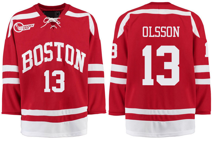 Boston University Terriers BU 13 Nikolas Olsson Red Stitched Hockey Jersey Boston University Terriers BU 13 Nikolas Olsson Red Stitched Hockey Jersey
