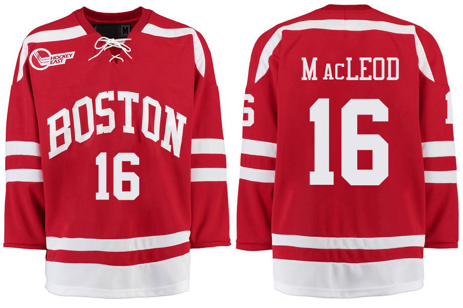 Boston University Terriers BU 16 John MacLeod Red Stitched Hockey Jersey Boston University Terriers BU 16 John MacLeod Red Stitched Hockey Jersey