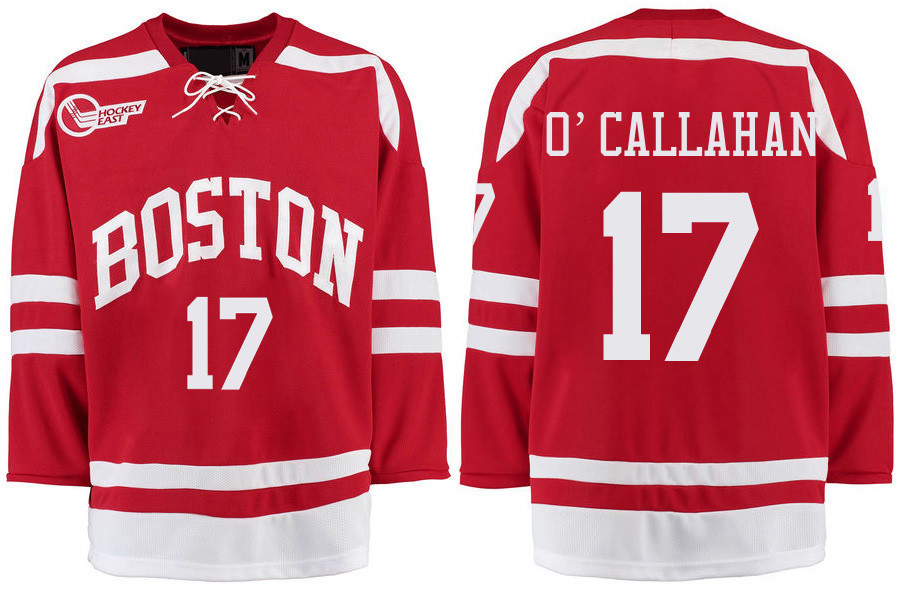 Boston University Terriers BU 17 Jack O'Callahan Red Stitched Hockey Jersey Boston University Terriers BU 17 Jack O'Callahan Red Stitched Hockey Jersey