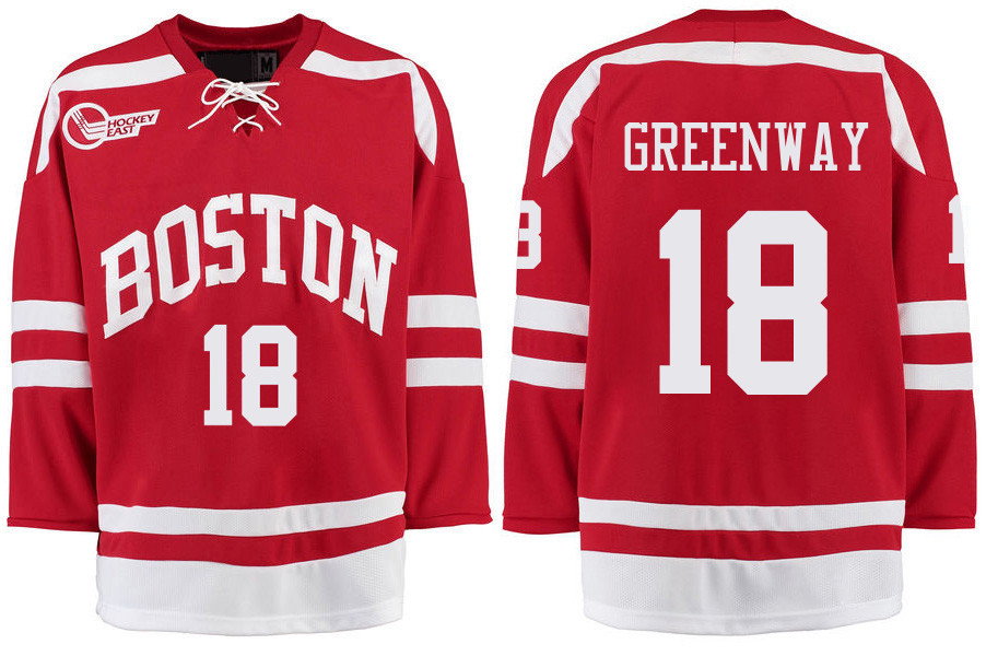 Boston University Terriers BU 18 Jordan Greenway Red Stitched Hockey Jersey Boston University Terriers BU 18 Jordan Greenway Red Stitched Hockey Jersey