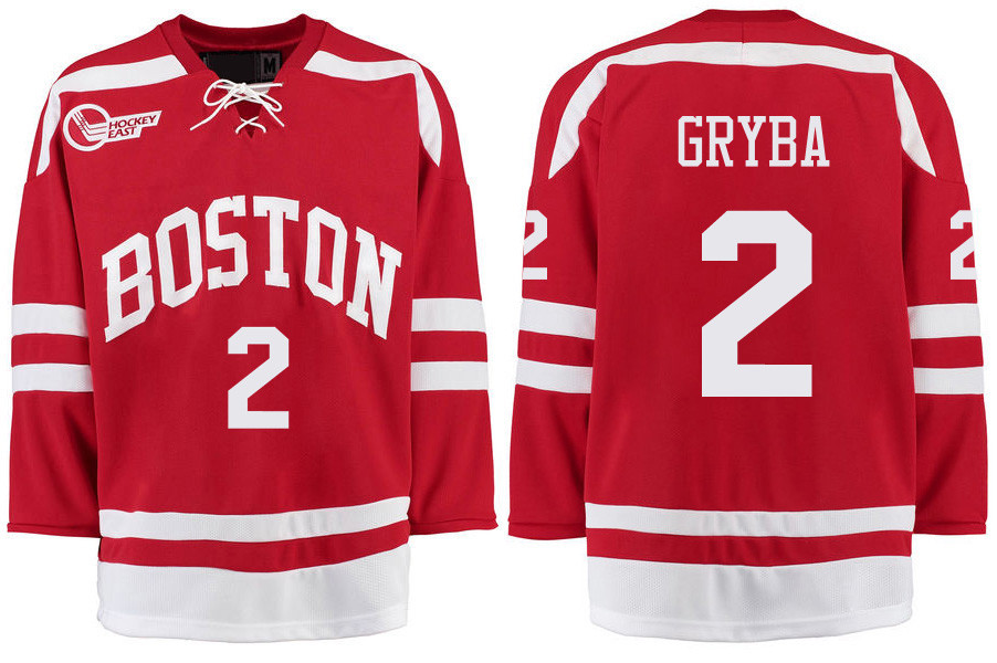 Boston University Terriers BU 2 Eric Gryba Red Stitched Hockey Jersey Boston University Terriers BU 2 Eric Gryba Red Stitched Hockey Jersey