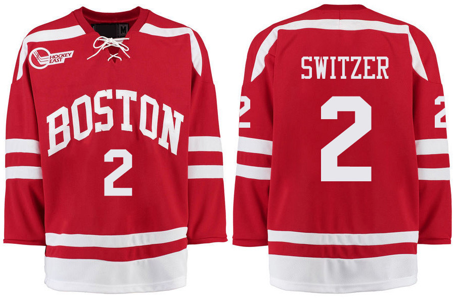 Boston University Terriers BU 2 Shane Switzer Red Stitched Hockey Jersey Boston University Terriers BU 2 Shane Switzer Red Stitched Hockey Jersey
