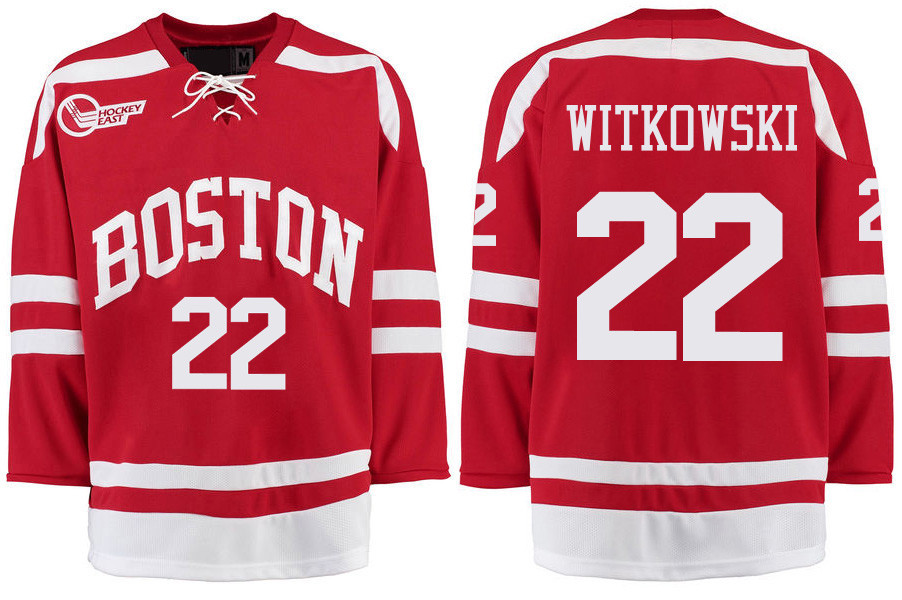 Boston University Terriers BU 22 Jake Witkowski Red Stitched Hockey Jersey Boston University Terriers BU 22 Jake Witkowski Red Stitched Hockey Jersey