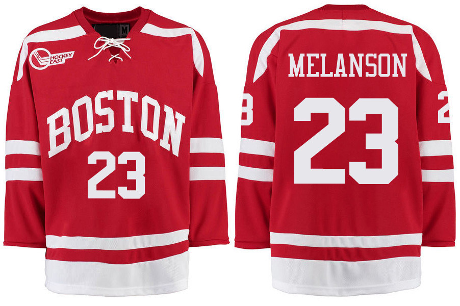 Boston University Terriers BU 23 Drew Melanson Red Stitched Hockey Jersey Boston University Terriers BU 23 Drew Melanson Red Stitched Hockey Jersey