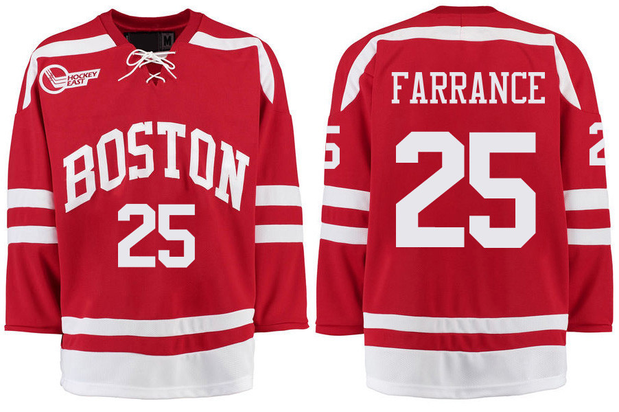 Boston University Terriers BU 25 David Farrance Red Stitched Hockey Jersey Boston University Terriers BU 25 David Farrance Red Stitched Hockey Jersey
