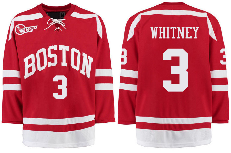 Boston University Terriers BU 3 Ryan Whitney Red Stitched Hockey Jersey Boston University Terriers BU 3 Ryan Whitney Red Stitched Hockey Jersey