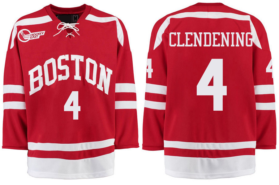 Boston University Terriers BU 4 Adam Clendening Red Stitched Hockey Jersey Boston University Terriers BU 4 Adam Clendening Red Stitched Hockey Jersey