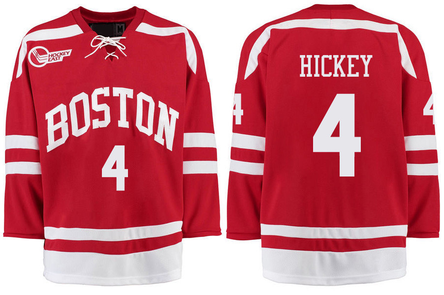 Boston University Terriers BU 4 Brandon Hickey Red Stitched Hockey Jersey Boston University Terriers BU 4 Brandon Hickey Red Stitched Hockey Jersey