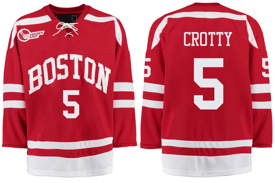 Boston University Terriers BU 5 Cam Crotty Red Stitched Hockey Jersey Boston University Terriers BU 5 Cam Crotty Red Stitched Hockey Jersey