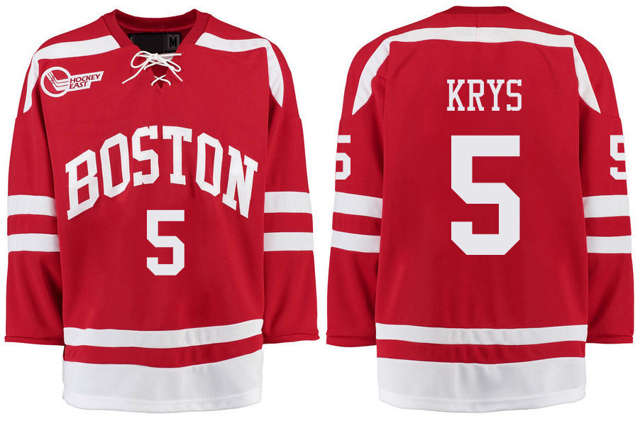 Boston University Terriers BU 5 Chad Krys Red Stitched Hockey Jersey Boston University Terriers BU 5 Chad Krys Red Stitched Hockey Jersey