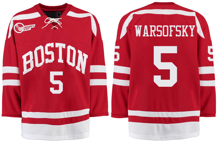 Boston University Terriers BU 5 David Warsofsky Red Stitched Hockey Jersey Boston University Terriers BU 5 David Warsofsky Red Stitched Hockey Jersey