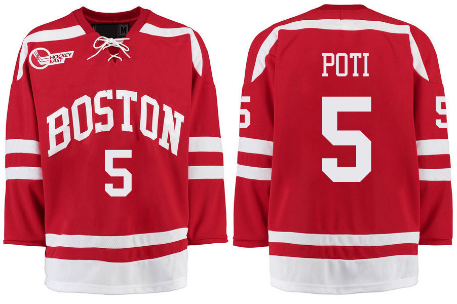 Boston University Terriers BU 5 Tom Poti Red Stitched Hockey Jersey Boston University Terriers BU 5 Tom Poti Red Stitched Hockey Jersey
