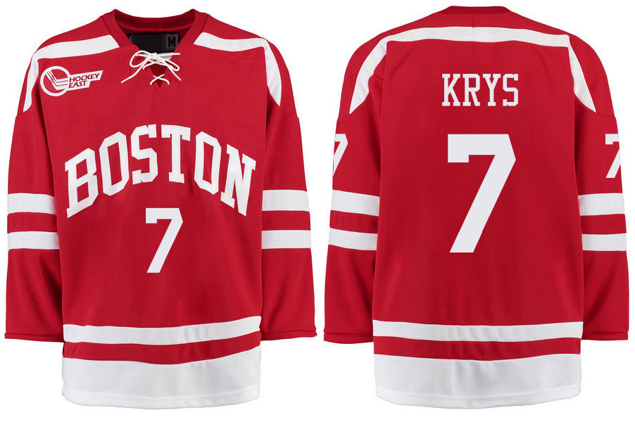 Boston University Terriers BU 7 Chad Krys Red Stitched Hockey Jersey Boston University Terriers BU 7 Chad Krys Red Stitched Hockey Jersey