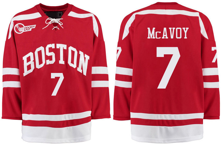 Boston University Terriers BU 7 Charlie McAvoy Red Stitched Hockey Jersey Boston University Terriers BU 7 Charlie McAvoy Red Stitched Hockey Jersey