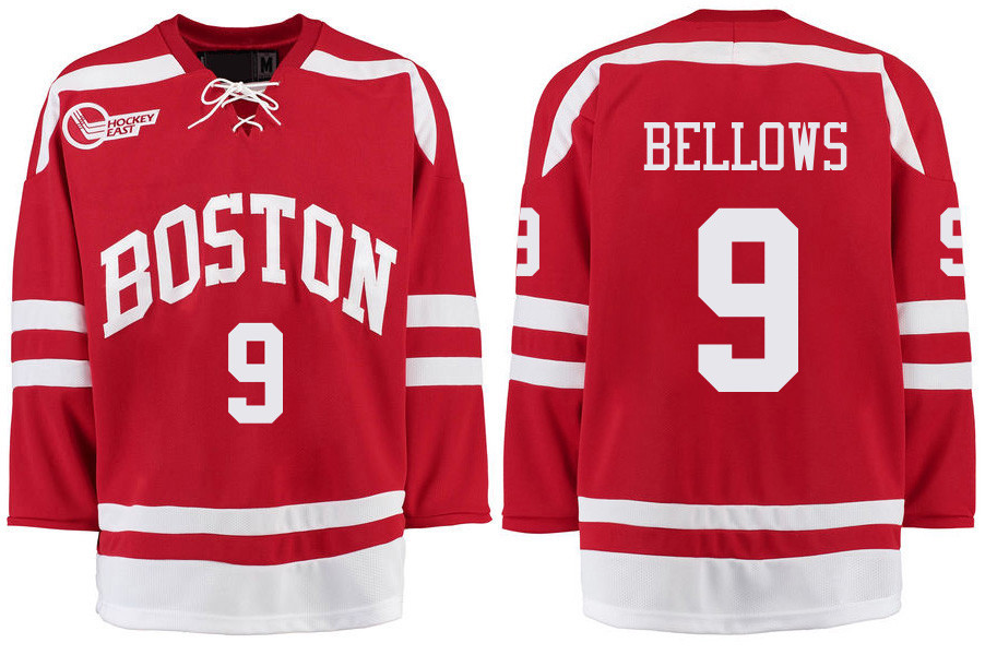 Boston University Terriers BU 9 Kieffer Bellows Red Stitched Hockey Jersey Boston University Terriers BU 9 Kieffer Bellows Red Stitched Hockey Jersey