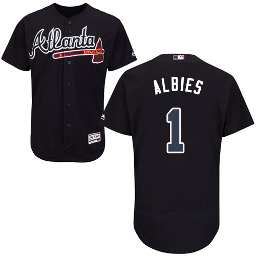 Braves #1 Ozzie Albies Navy Blue Flexbase Authentic Collection Stitched Baseball Jersey