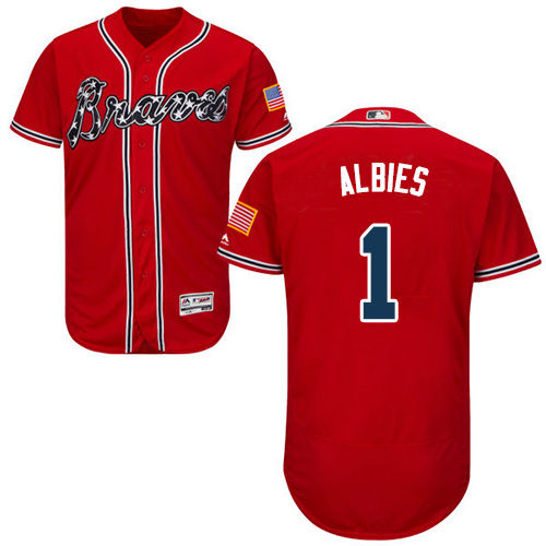 Braves #1 Ozzie Albies Red Flexbase Authentic Collection Stitched Baseball Jersey