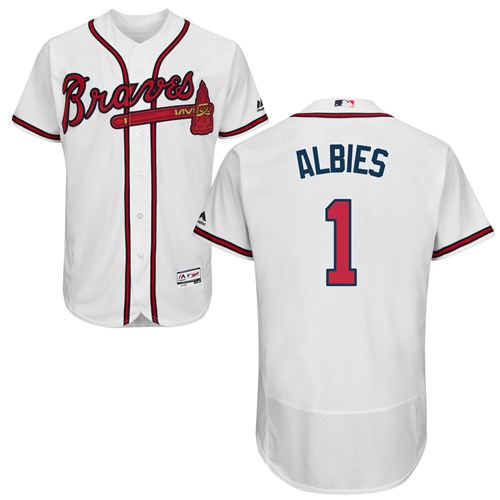 Braves #1 Ozzie Albies White Flexbase Authentic Collection Stitched Baseball Jersey