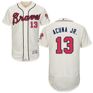 Braves #13 Ronald Acuna Jr. Cream Flexbase Authentic Collection Stitched Baseball Jersey
