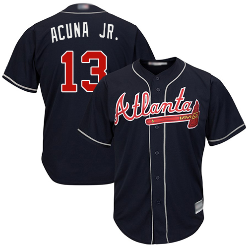 Braves #13 Ronald Acuna Jr. Navy Blue Cool Base Stitched Youth Baseball Jersey Braves #13 Ronald Acuna Jr. Navy Blue Cool Base Stitched Youth Baseball Jersey