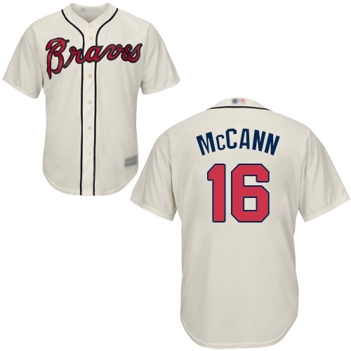 Braves #16 Brian McCann Cream Cool Base Stitched Youth Baseball Jersey Braves #16 Brian McCann Cream Cool Base Stitched Youth Baseball Jersey