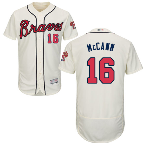 Braves #16 Brian McCann Cream Flexbase Authentic Collection Stitched Baseball Jersey