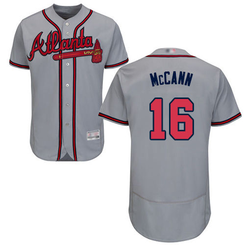 Braves #16 Brian McCann Grey Flexbase Authentic Collection Stitched Baseball Jersey