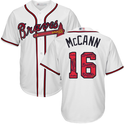 Braves #16 Brian McCann White Team Logo Fashion Stitched Baseball Jersey