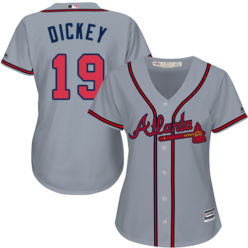 Braves #19 R.A. Dickey Grey Road Women's Stitched MLB Jersey