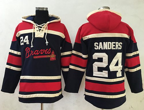 Braves #24 Deion Sanders Navy Blue Sawyer Hooded Sweatshirt MLB Hoodie Braves #24 Deion Sanders Navy Blue Sawyer Hooded Sweatshirt MLB Hoodie
