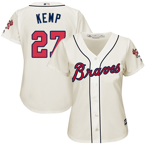 Braves #27 Matt Kemp Cream Alternate Women's Stitched MLB Jersey