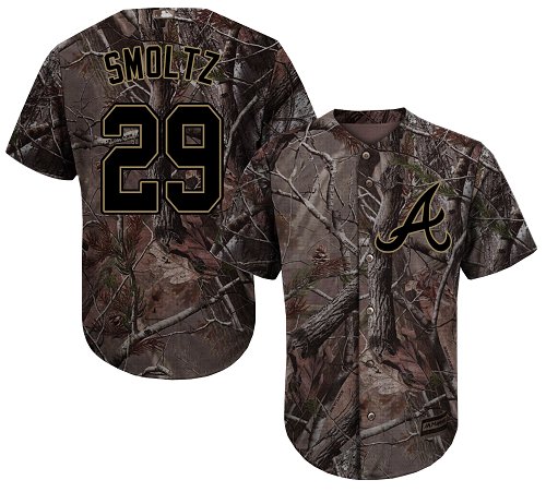 Braves #29 John Smoltz Camo Realtree Collection Cool Base Stitched Baseball Jersey