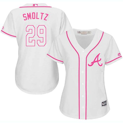 Braves #29 John Smoltz White Pink Fashion Women's Stitched MLB Jersey Braves #29 John Smoltz White Pink Fashion Women's Stitched MLB Jersey