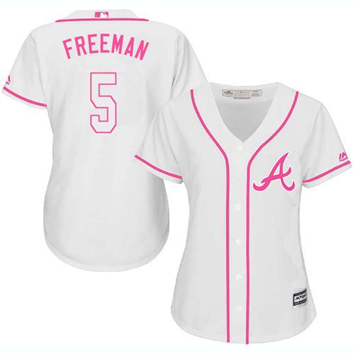 Braves #5 Freddie Freeman White Pink Fashion Women's Stitched MLB Jersey Braves #5 Freddie Freeman White Pink Fashion Women's Stitched MLB Jersey