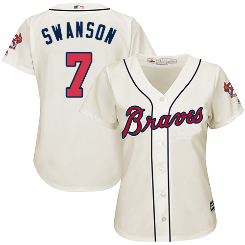Braves #7 Dansby Swanson Cream Alternate Women's Stitched MLB Jersey Braves #7 Dansby Swanson Cream Alternate Women's Stitched MLB Jersey