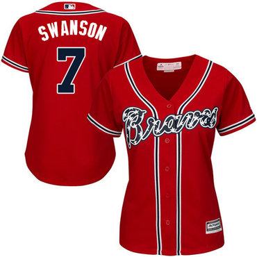 Braves #7 Dansby Swanson Red Alternate Women's Stitched MLB Jersey