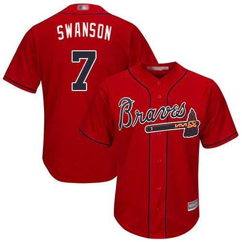 Braves #7 Dansby Swanson Red Cool Base Stitched Youth Baseball Jersey Braves #7 Dansby Swanson Red Cool Base Stitched Youth Baseball Jersey