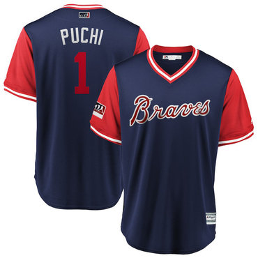 Braves 1 Ozzie Albies Puchi Navy 2018 Players' Weekend Authentic Team Jersey