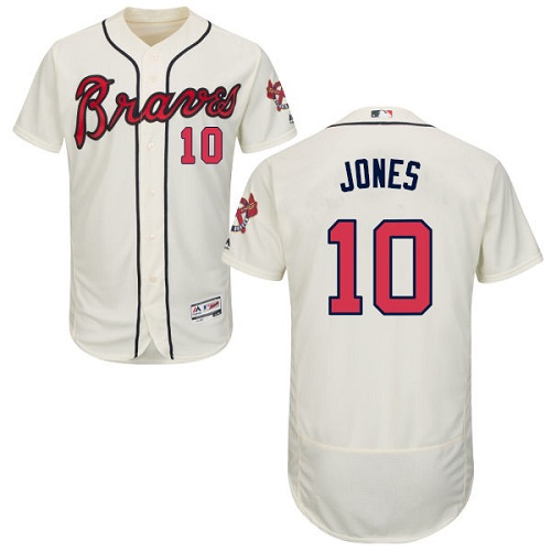 Braves 10 Chipper Jones Cream Flexbase Jersey