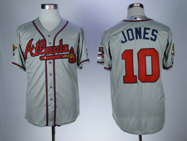 Braves 10 Chipper Jones Gray With 30 Season In Atlanta Patch Cool Base Jersey