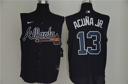 Braves 13 Ronald Acuna Jr. Navy Nike Cool Base Sleeveless Jersey