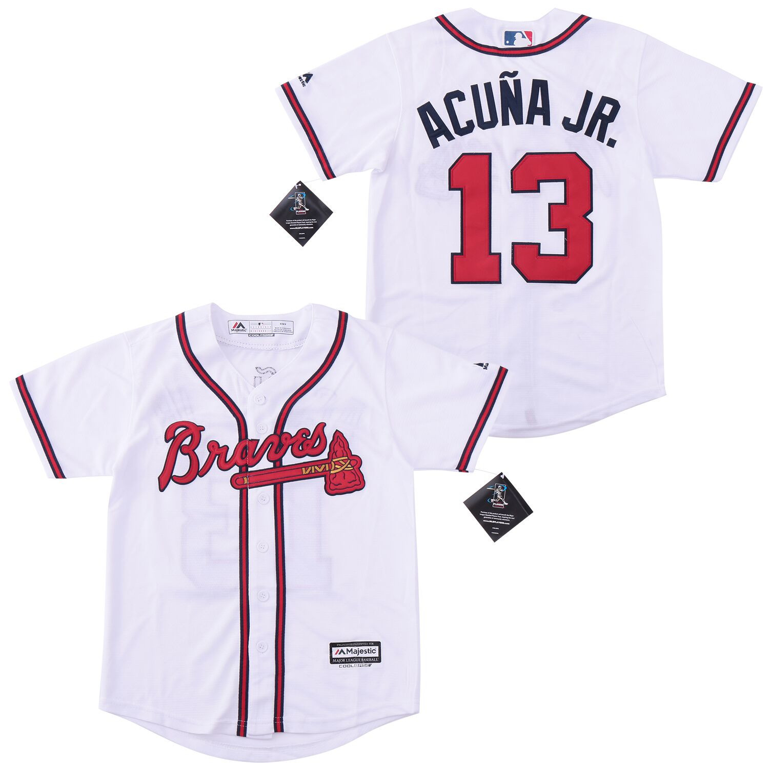 Braves 13 Ronald Acuna Jr. White Youth Cool Base Jersey Braves 13 Ronald Acuna Jr. White Youth Cool Base Jersey