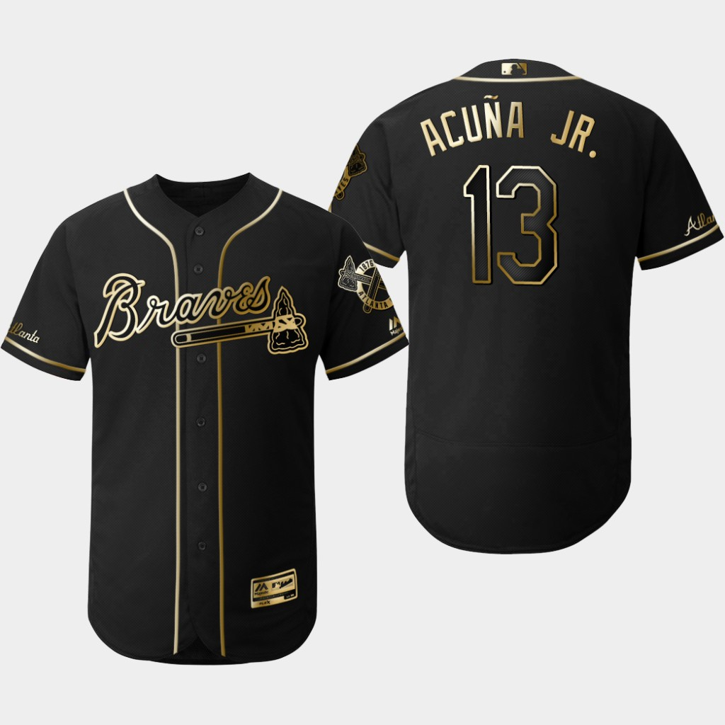 Braves 13 Ronald Acuna Jr Black Gold Flexbase Jersey