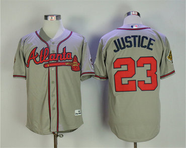 Braves 23 David Justice Gray 1995 Throwback Jersey