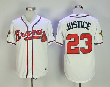 Braves 23 David Justice White 1995 Throwback Jersey