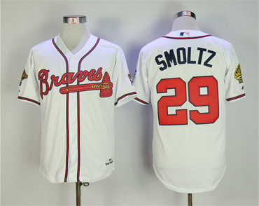 Braves 29 John Smoltz White 1995 Throwback Jersey