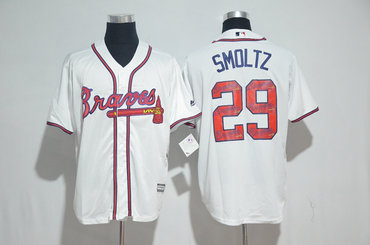 Braves 29 John Smoltz White Team Logo Print Cool Base Jersey